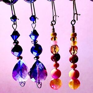 Earrings Pierced Handcrafted Unique Purple Gold Beads & Multiple Shades Orange